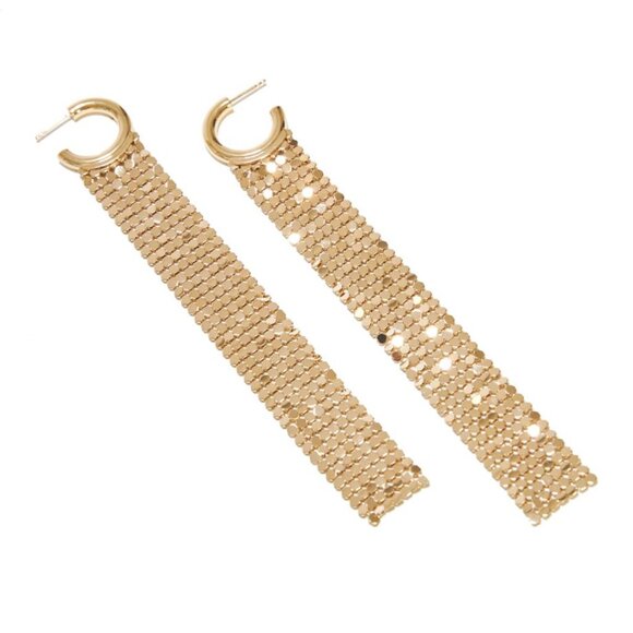 Paco Rabanne Pixel Hoop Chainmail Earrings Limited Edition Gold Drop Earrings - Picture 1 of 10
